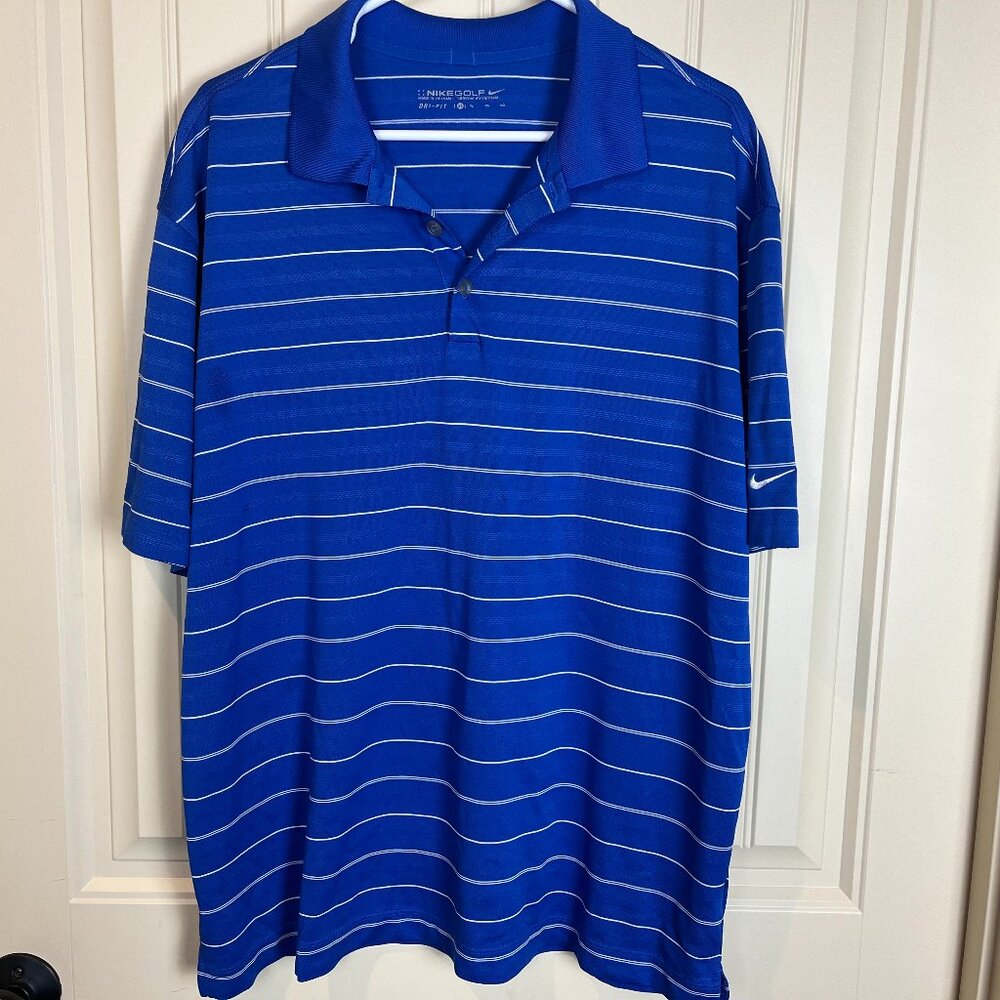 Nike Golf Men's Polo Shirt Size XL Royal Blue with White Stripes Collar, Dri-Fit